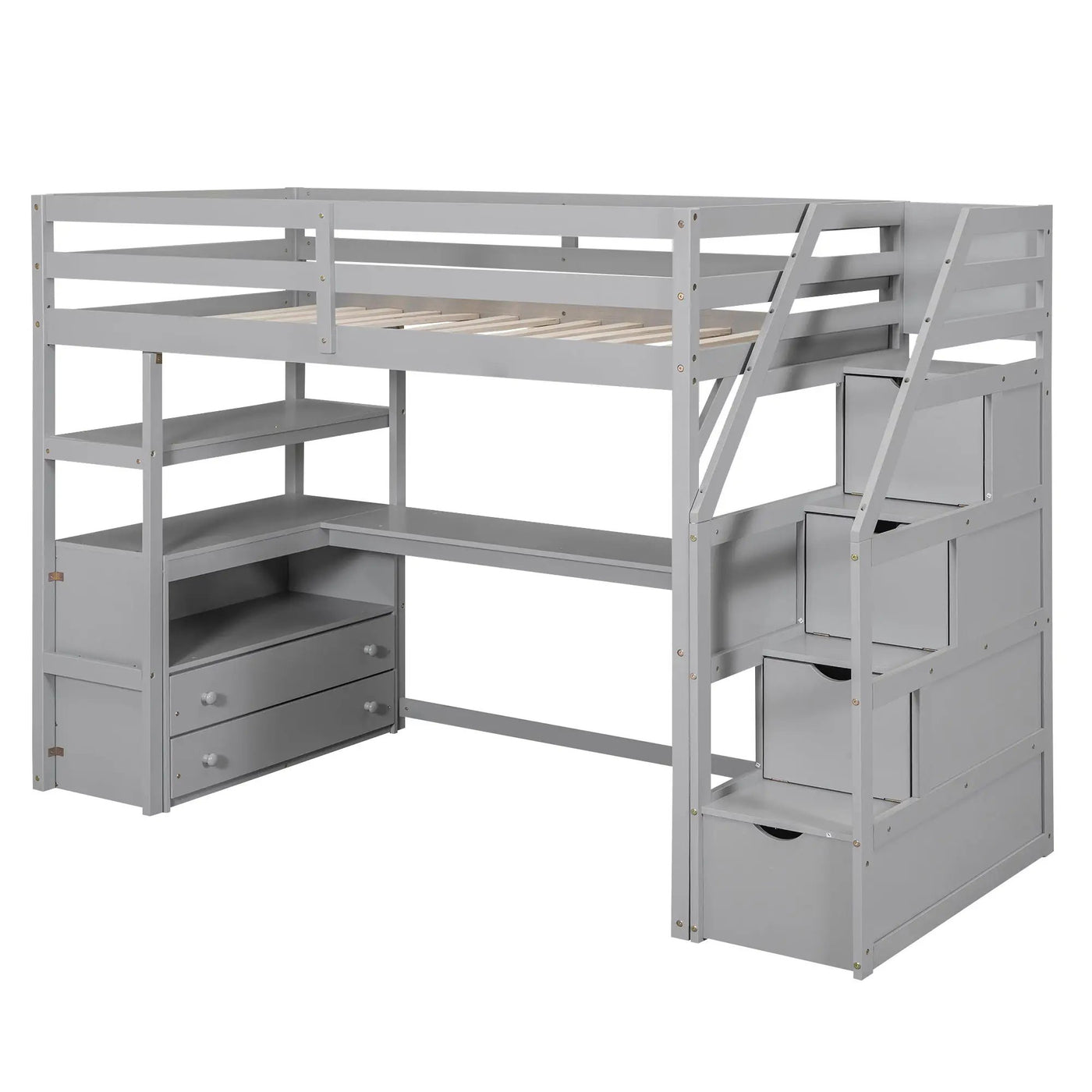 Loft Bed With Desk, Shelves, 2 Drawers, Storage Staircase by HouseOfZazla
