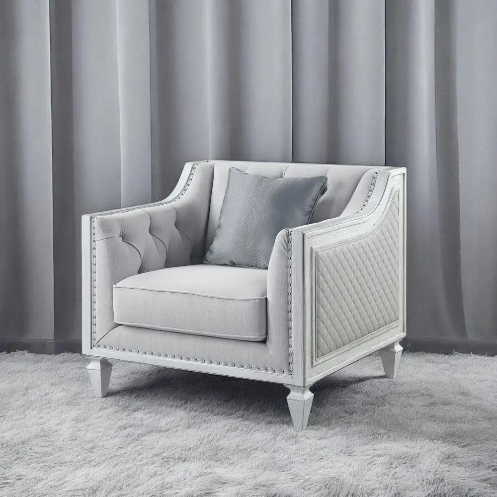 Katia - Chair With Pillow - Light Gray Linen & Weathered White by Unique Piece Furniture