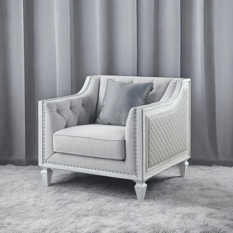 Katia - Chair With Pillow - Light Gray Linen & Weathered White by Unique Piece Furniture
