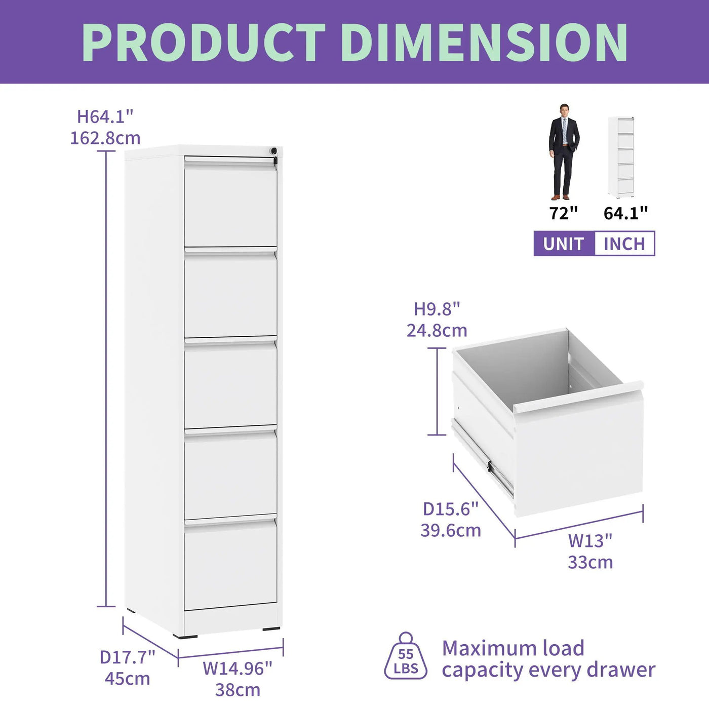 Steel Drawer Vertical File Cabinet With Lock For A4 Legal / Letter Size by HouseOfZazla