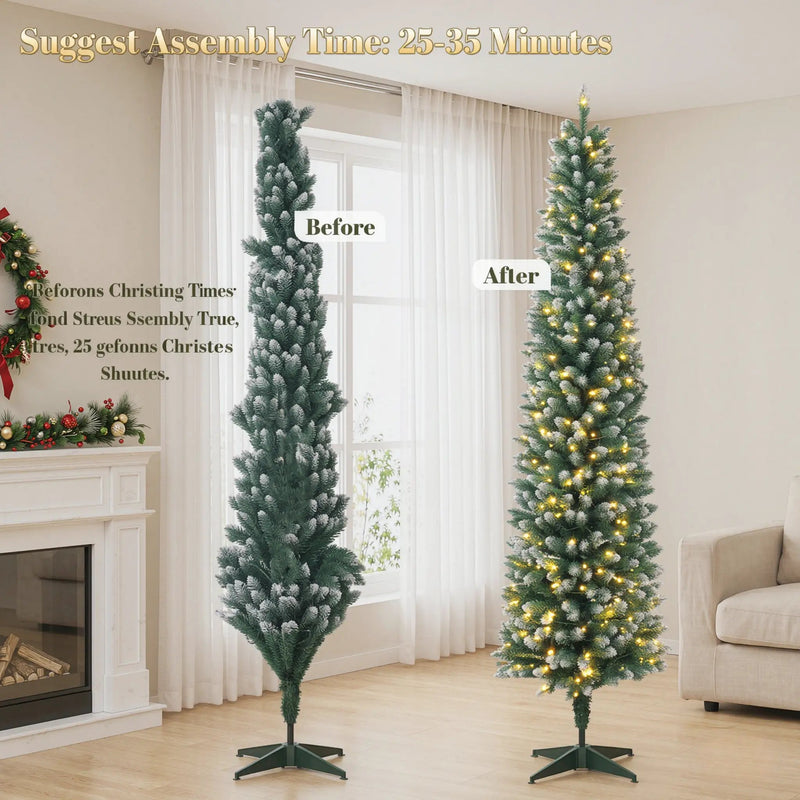 8ft Flocked Pencil Prelit Christmas Tree, Dual-Color by HouseOfZazla