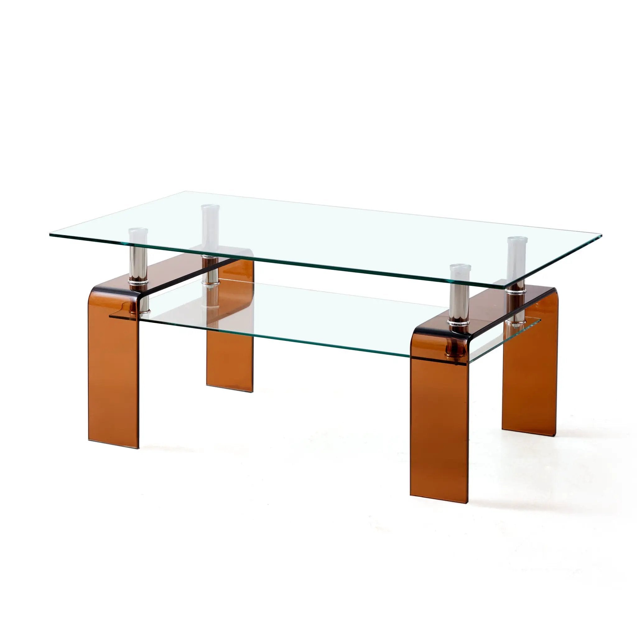 Modern Tempered Glass Coffee Table With 2 Tier Storage For Living Room by Unique Piece Furniture
