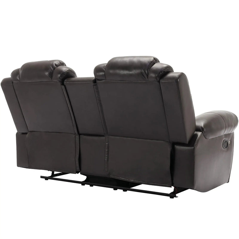 Home Theater Seating Manual Recliner Loveseat With Hide-Away Storage, Cup Holders And Led Light Strip For Living Room by HouseOfZazla