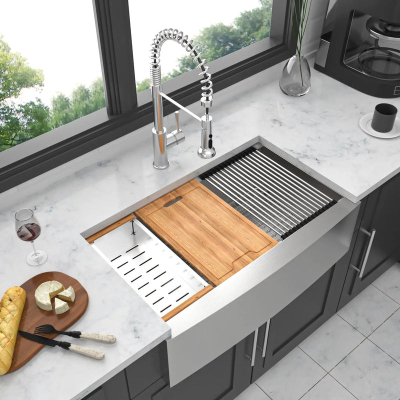 Classic Ceramic Farmhouse Sink Workstation Single Bowl With Durable Finish by HouseOfZazla
