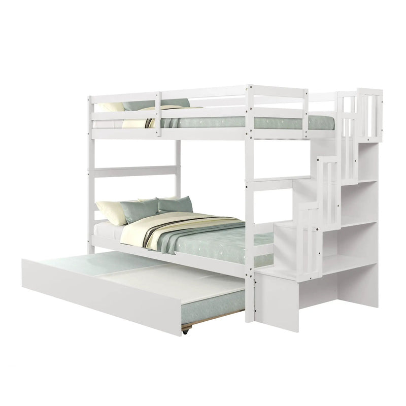 Twin Over Twin Bunk Beds With Twin Trundle And Stairway Storage Function by HouseOfZazla