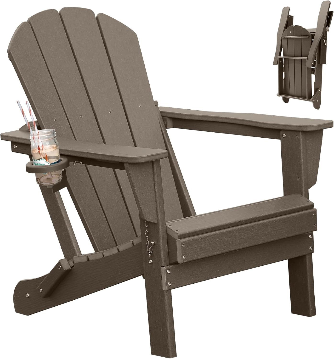 Adirondack Chair, Folding HDPE Outdoor Seating with Cup Holder by HouseOfZazla