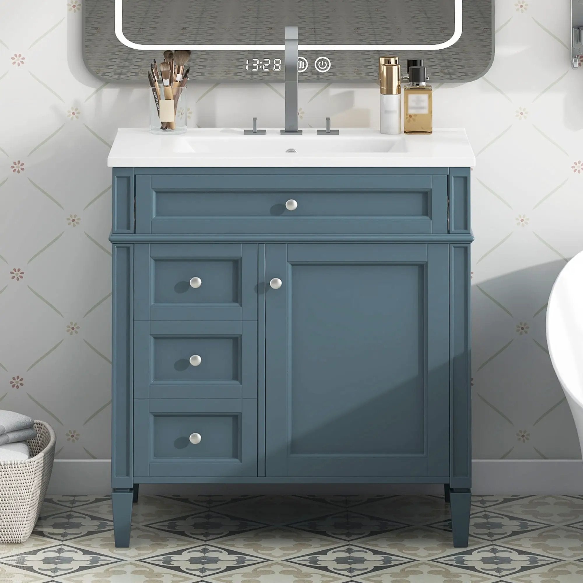 Bathroom Vanity With Top Sink, Storage Cabinet - Blue by HouseOfZazla