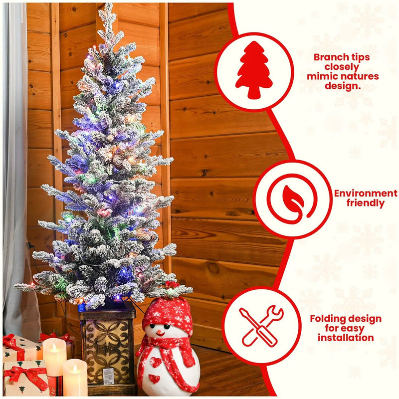 4FT Flocked Christmas Tree with Multicolour LED Lights by HouseOfZazla