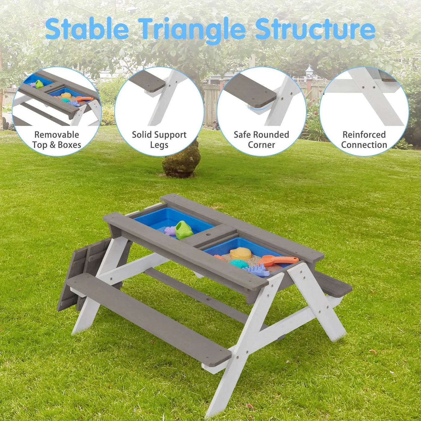 3-In-1 Kids Outdoor Wooden Picnic Table With Umbrella, Convertible Sand & Water, ASTM & CPSIA Certification by Unique Piece Furniture