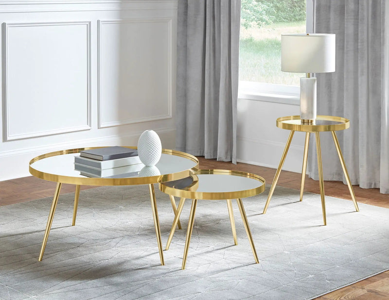 Kaelyn Round Mirror Top End Side Table Gold by Unique Piece Furniture