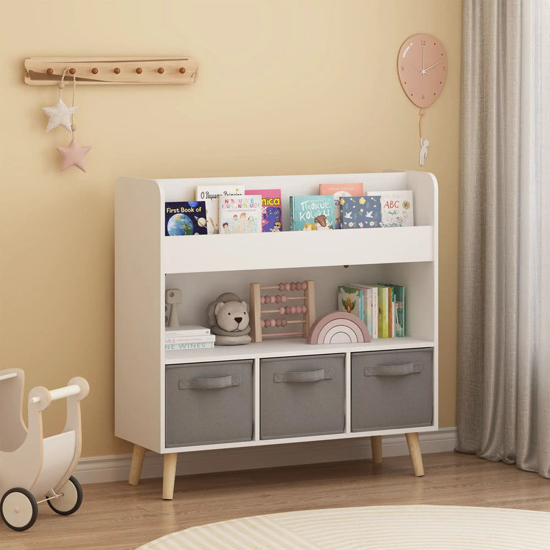 Bookshelf With 3 Bins, Storage Shelf For Toys And Books - White by HouseOfZazla