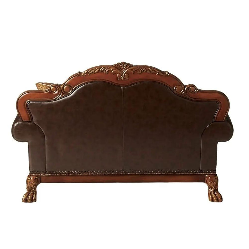 Dresden - Loveseat With 2 Pillows - Brown Synthetic Leather & Chenille, Cherry Oak by Unique Piece Furniture