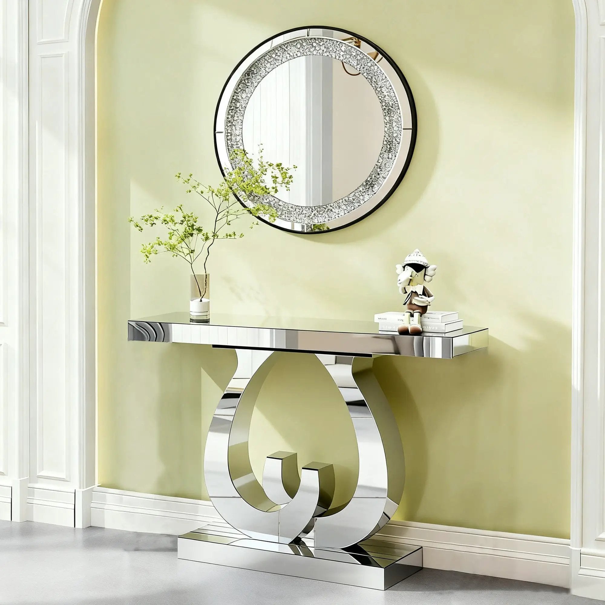 Modern Mirror Side Table with Double C-Shape Base by HouseOfZazla