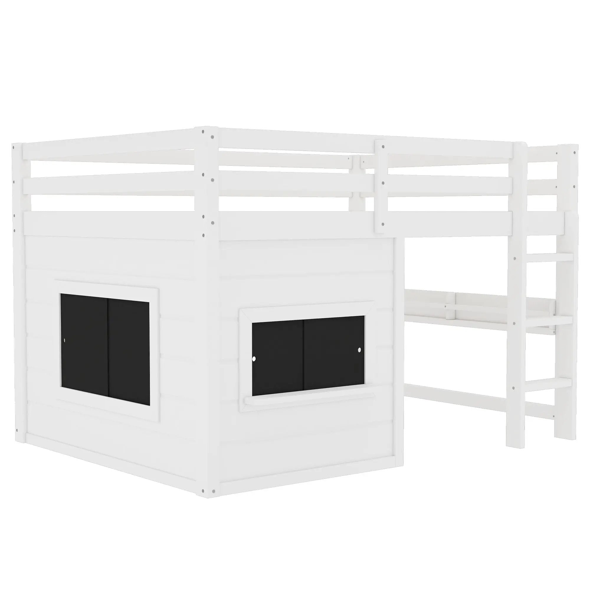 Full Size Loft Bed With Sliding Chalkboard & Bookshelf by HouseOfZazla
