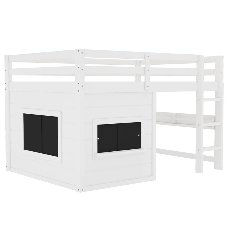 Full Size Loft Bed With Sliding Chalkboard & Bookshelf by HouseOfZazla