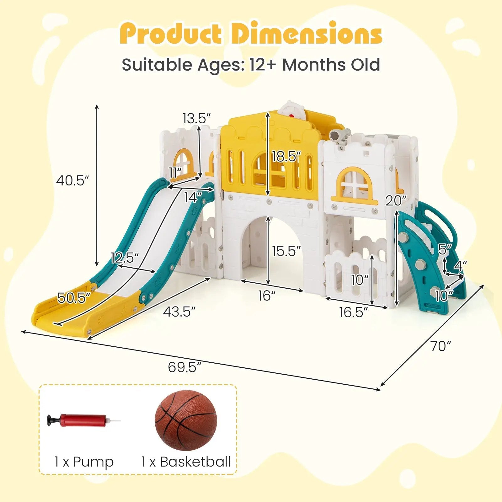 All-in-1 Toddler Slide Playset Playground with Tunnel and Ladder and Basketball by DirectDeals