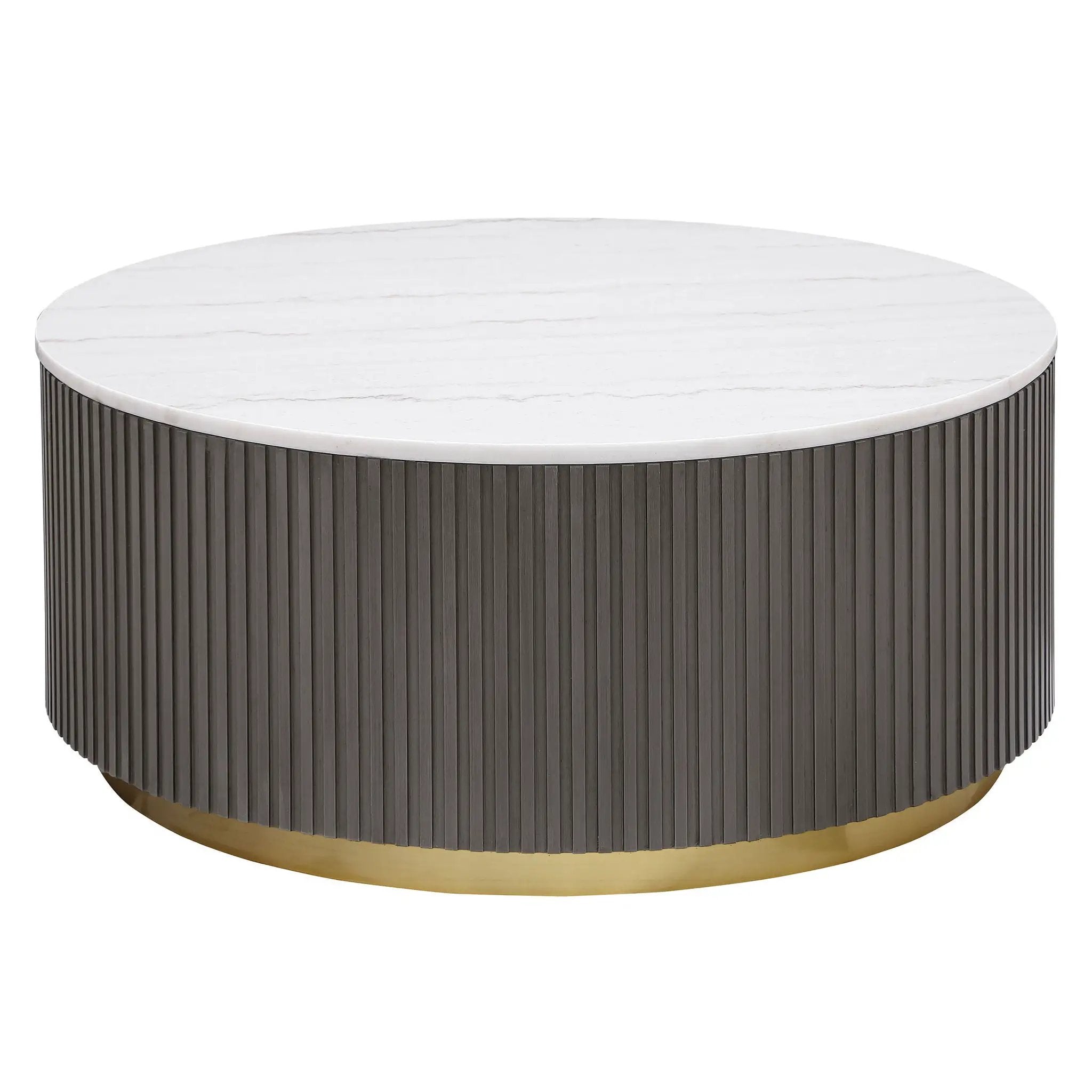Jason Round White Marble Top Coffee Table Charcoal by Unique Piece Furniture