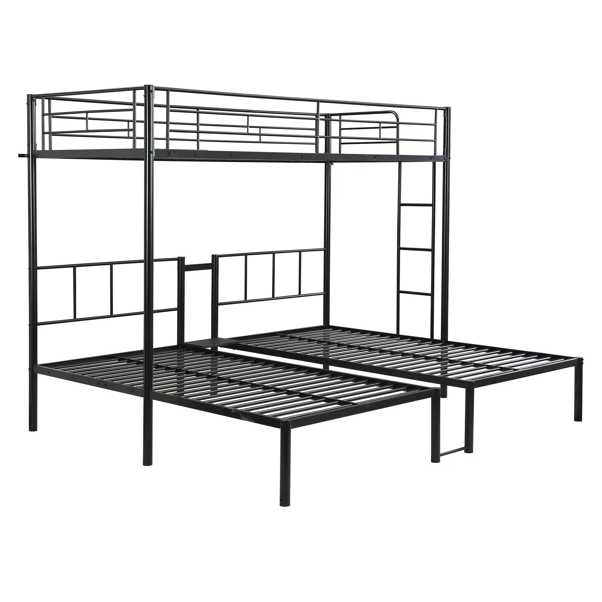 Twin Over Twin Over Twin Triple Bunk Bed With Safety Rails And Storage Shelf - Black by Unique Piece Furniture