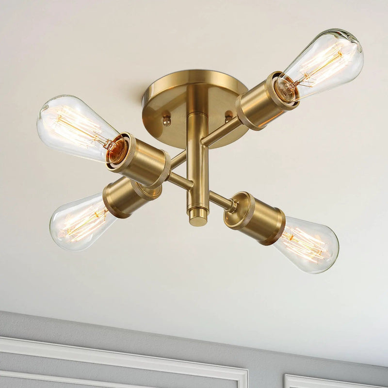 Ephemeral - 4 Lights Semi Flush Mount Ceiling Pendant - Antique Brass / Clear / Gold by Unique Piece Furniture