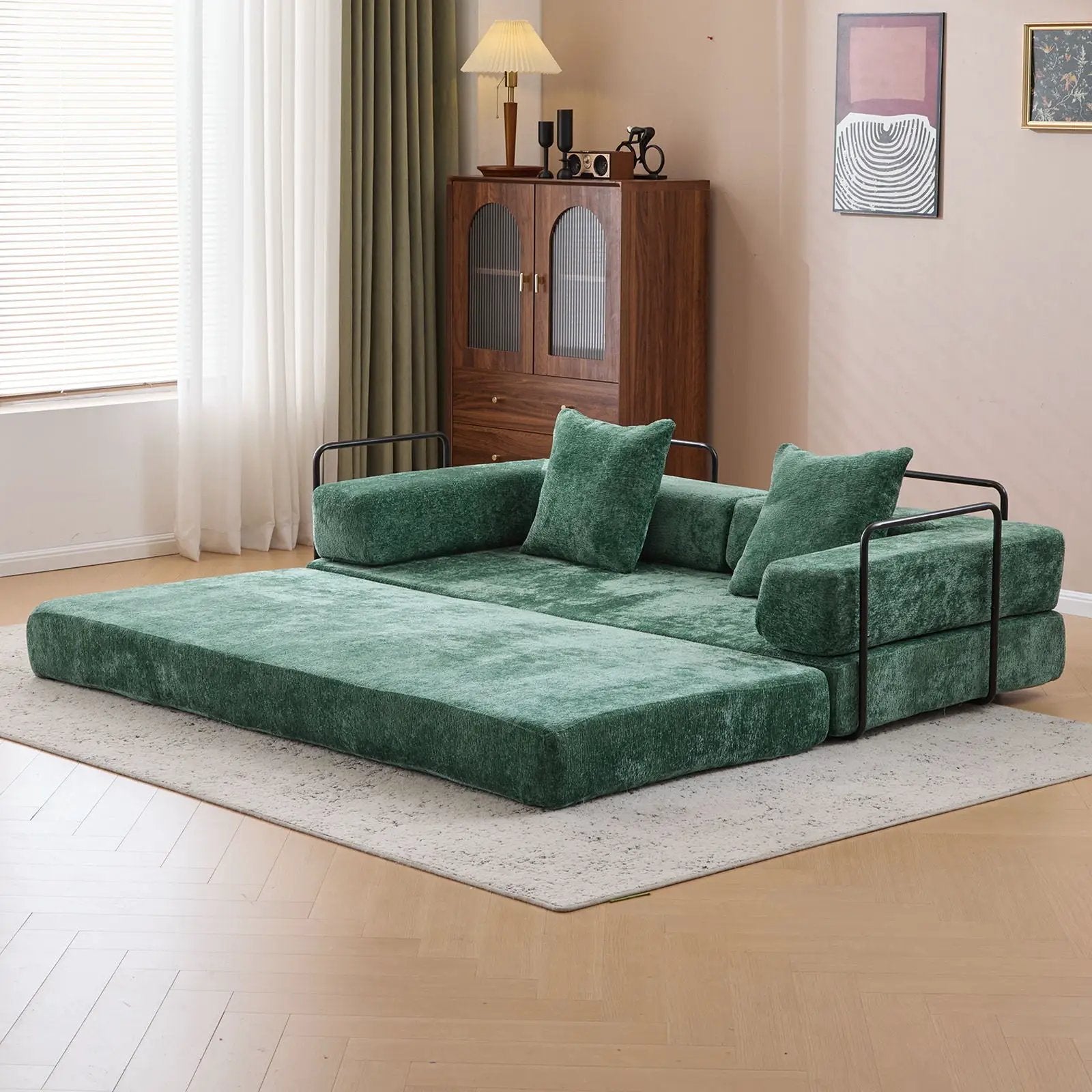 Convertible Floor Sofa Bed With Pillow Back Support Armrest by Unique Piece Furniture