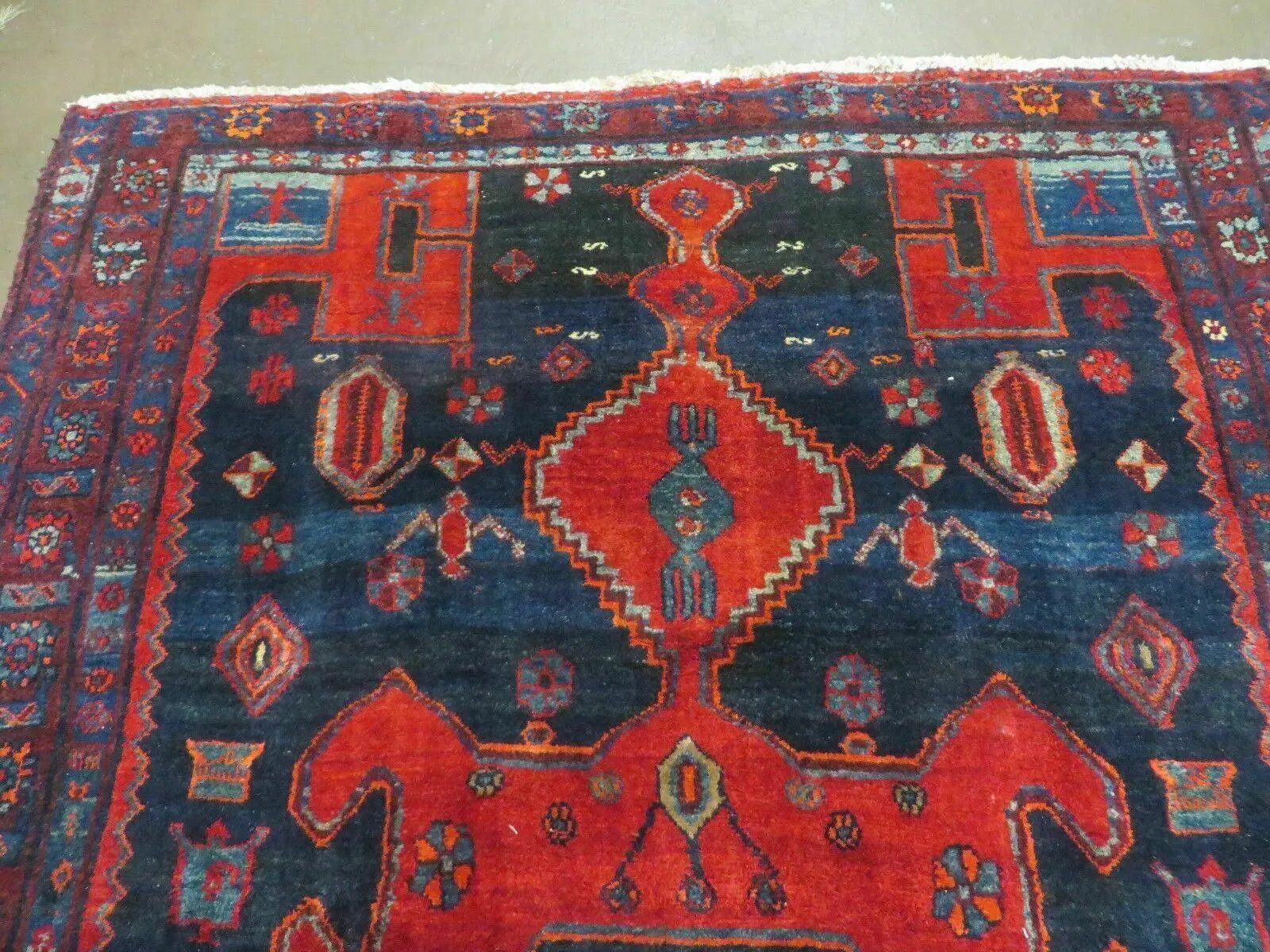 4' 6" X 8' 2" Antique Handmade India Tribal Geometric Wool Rug Red Blue # 129 by Jewel Rugs
