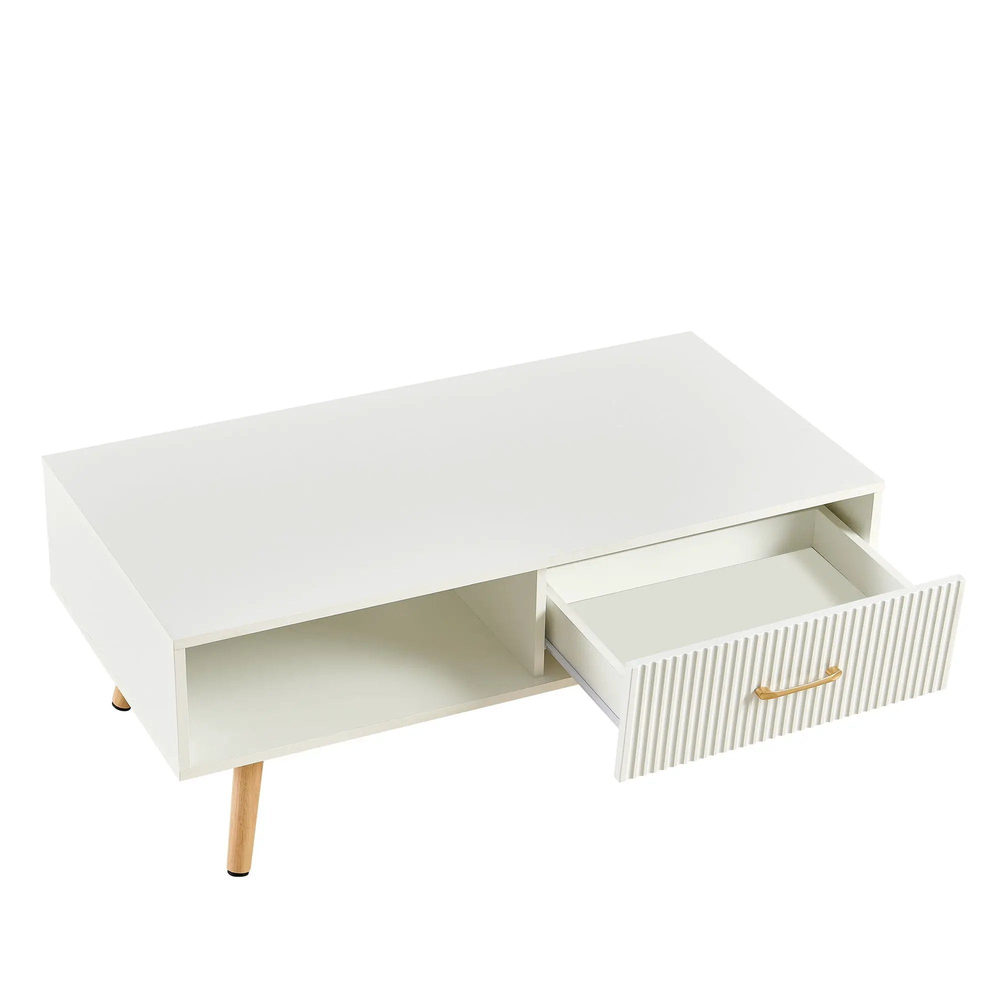 Modern Rectangle Coffee Table With Legs, Sliding Drawer For Storage - White by HouseOfZazla