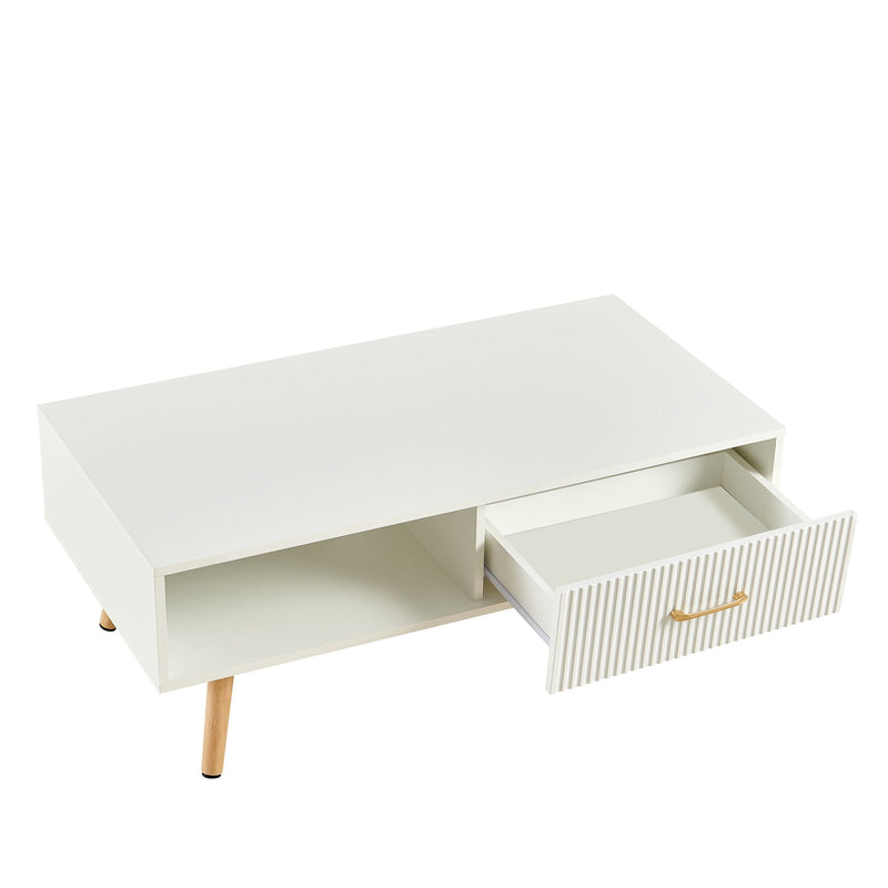 Modern Rectangle Coffee Table With Legs, Sliding Drawer For Storage - White by HouseOfZazla
