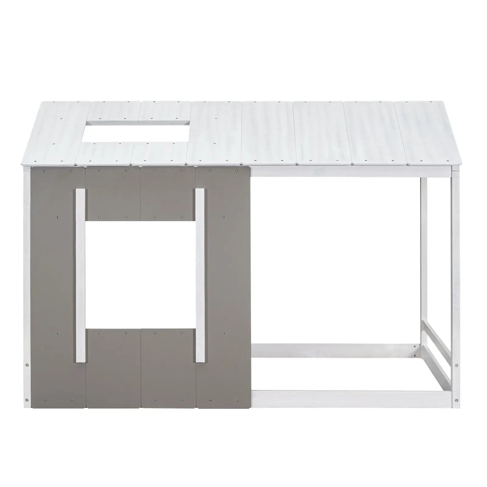 Twin Size House Platform Bed With Roof And Window - Natural / White by HouseOfZazla