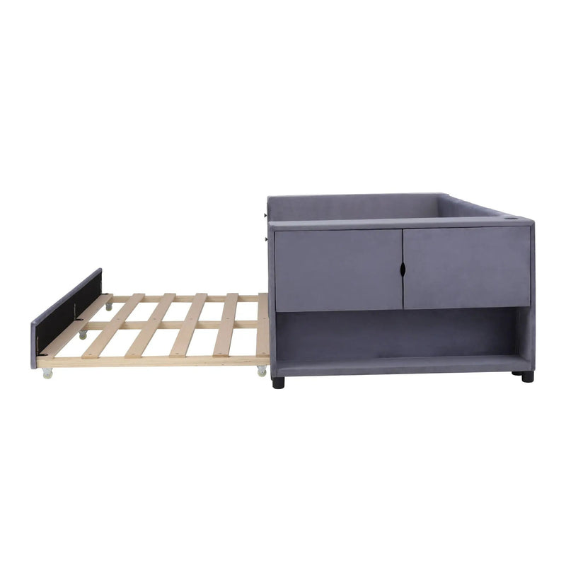 Upholstered Bed With Storage And Twin Trundle, USB Charging Ports by HouseOfZazla
