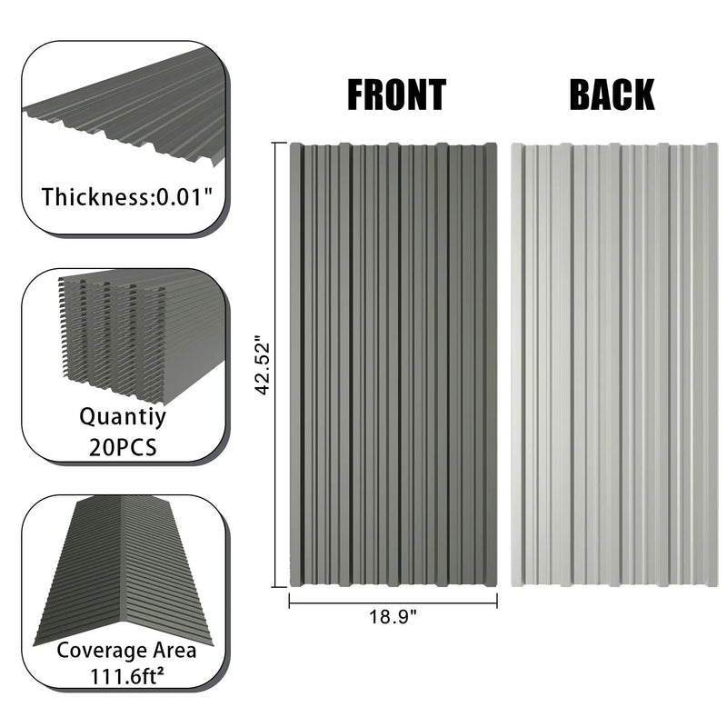 20 Pcs 42.52''X18.9'' Corrugated Metal Roofing Panels by HouseOfZazla