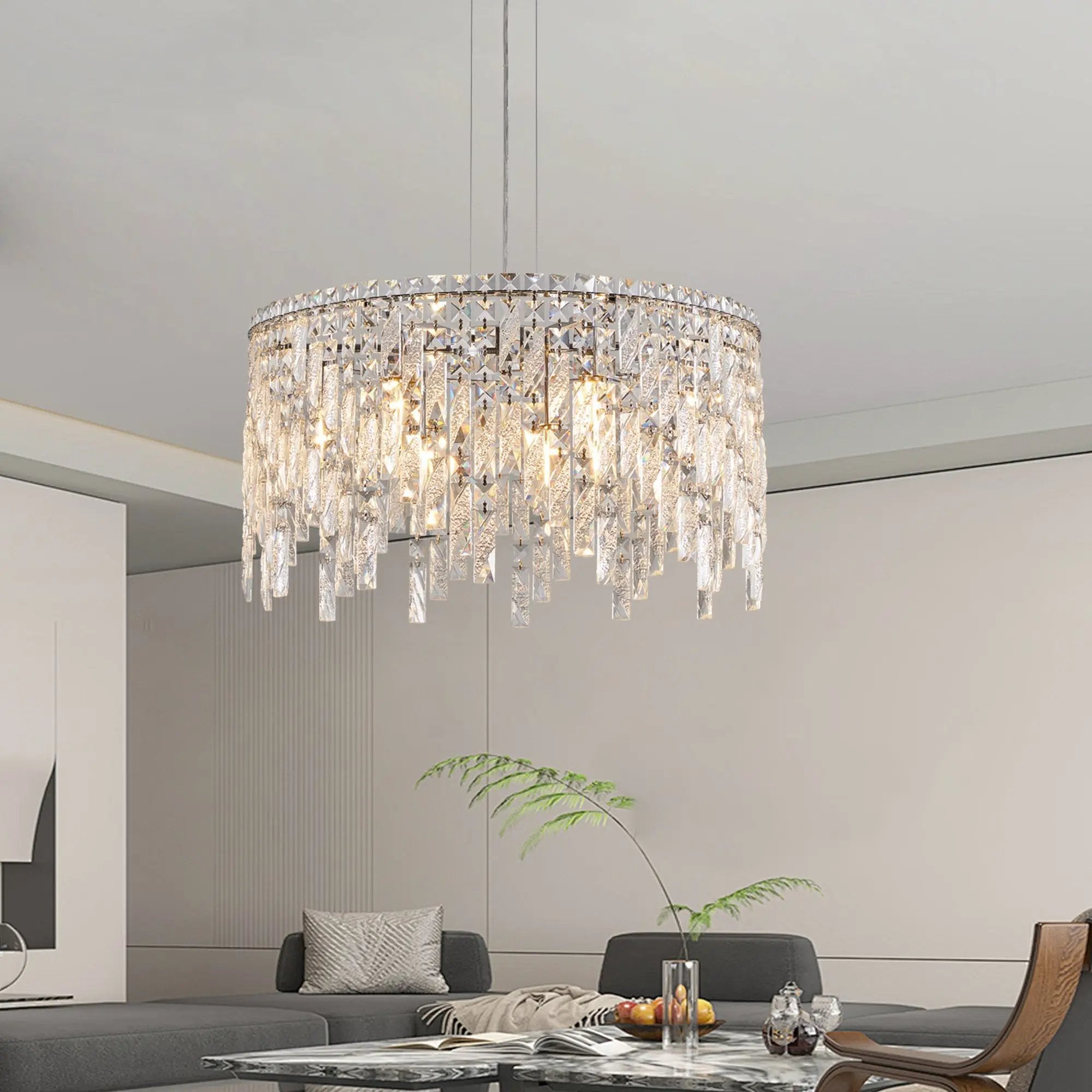 24" Luxurious Round Silver Crystal Chandelier by HouseOfZazla