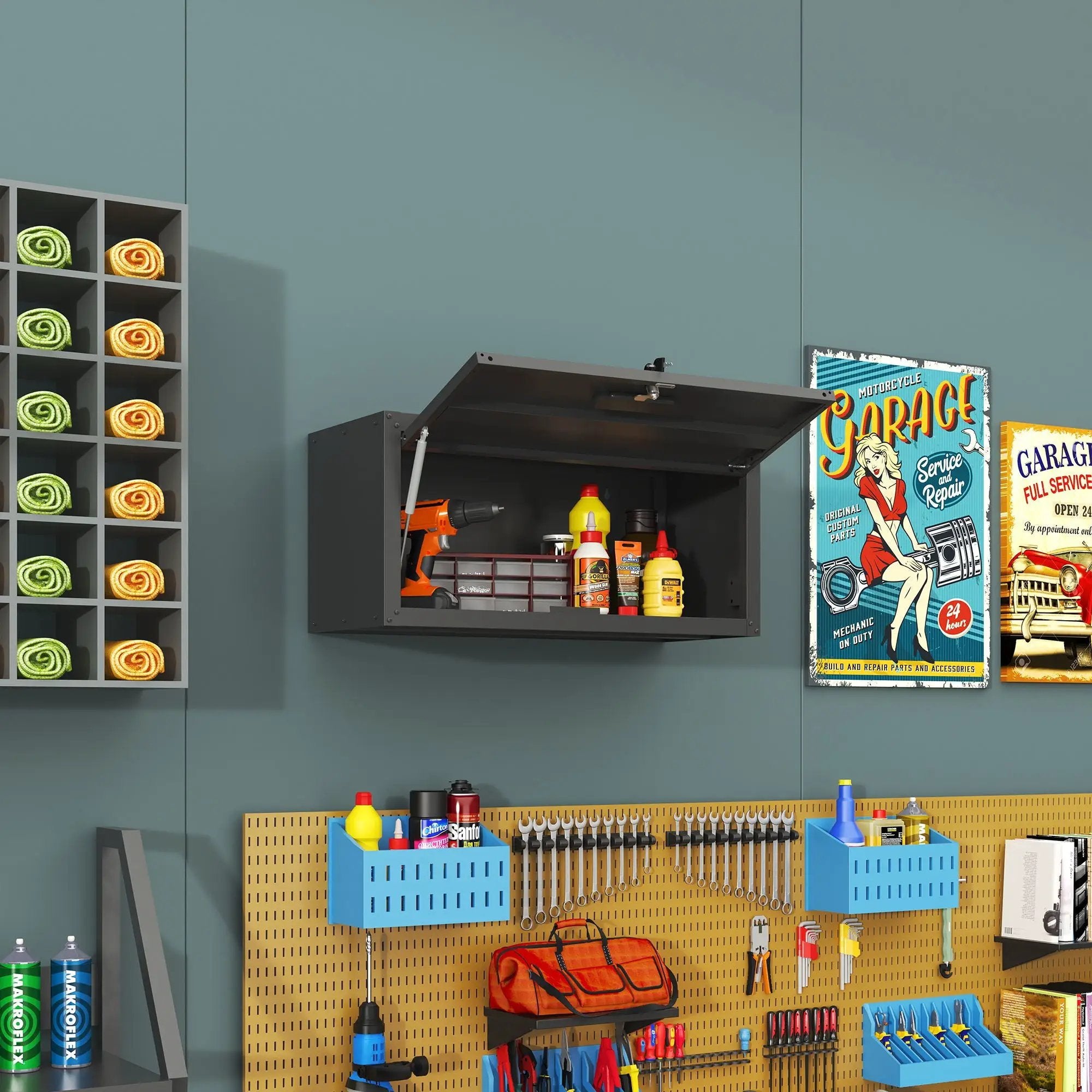Heavy Duty, Metal Wall Mounted Tool Storage Cabinet Steel Metal Garage Storage Cabinet - Black / Gray by HouseOfZazla