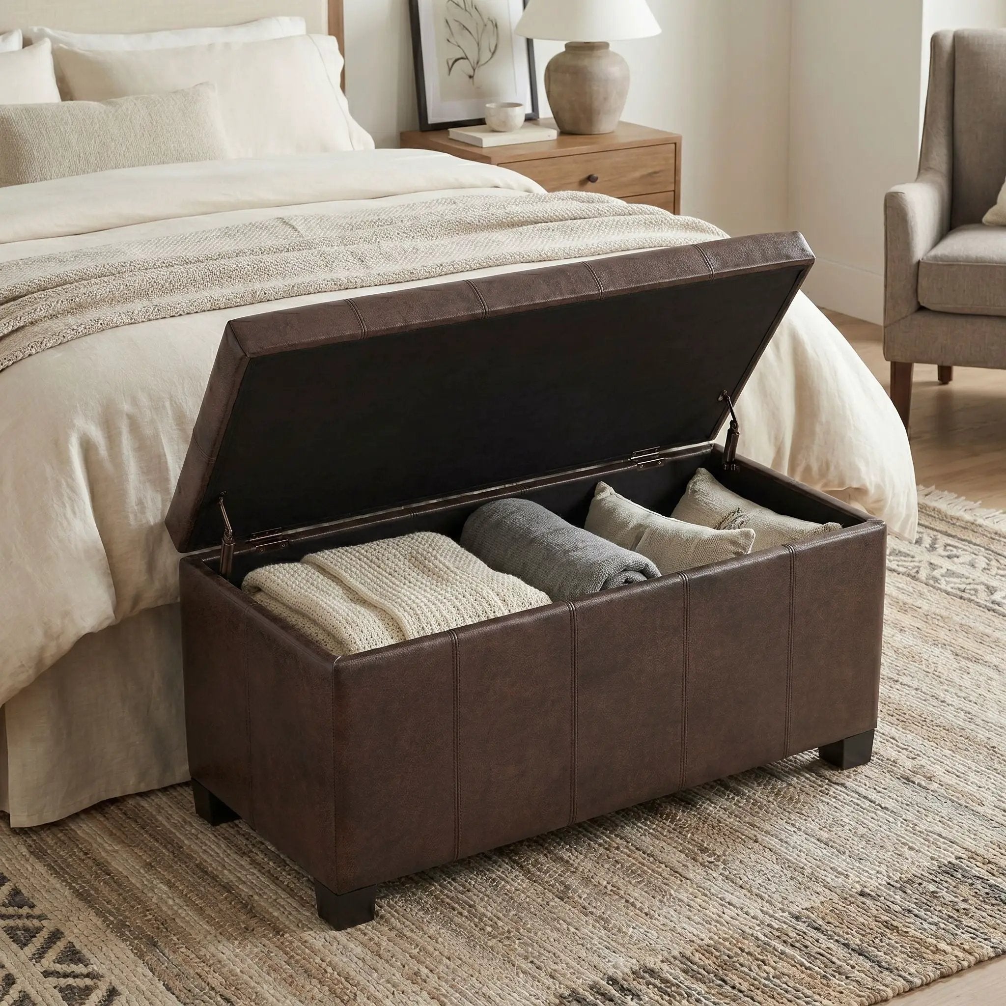 Dover - Storage Ottoman Bench - Distressed Brown by Unique Piece Furniture