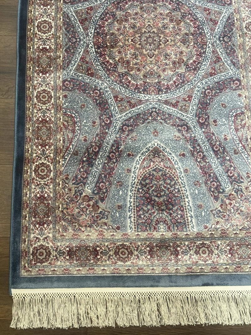Turkish Silk Runner Rug 2.6 x 10, Light Blue Carpet, Bamboo Silk, New by Jewel Rugs