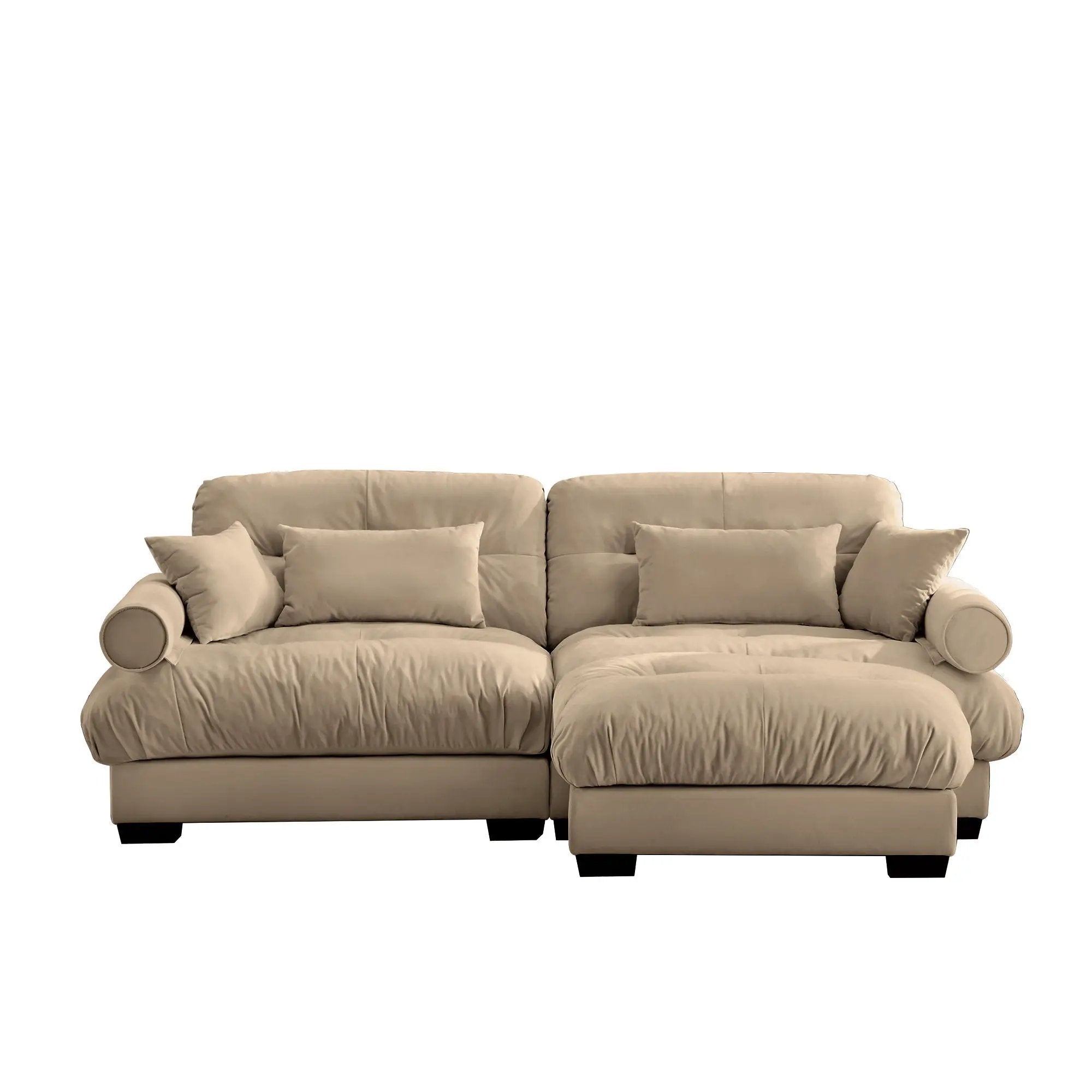 Modern Sectional Sofa With Ottoman, Round Bolster Armrests, Waist And Throw Pillows by Unique Piece Furniture