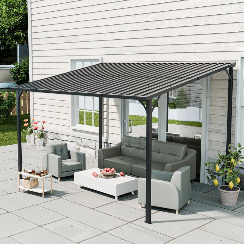 Outdoor Pergola 12' x 8' Galvanized Steel Lean-to Wall-Mounted by HouseOfZazla