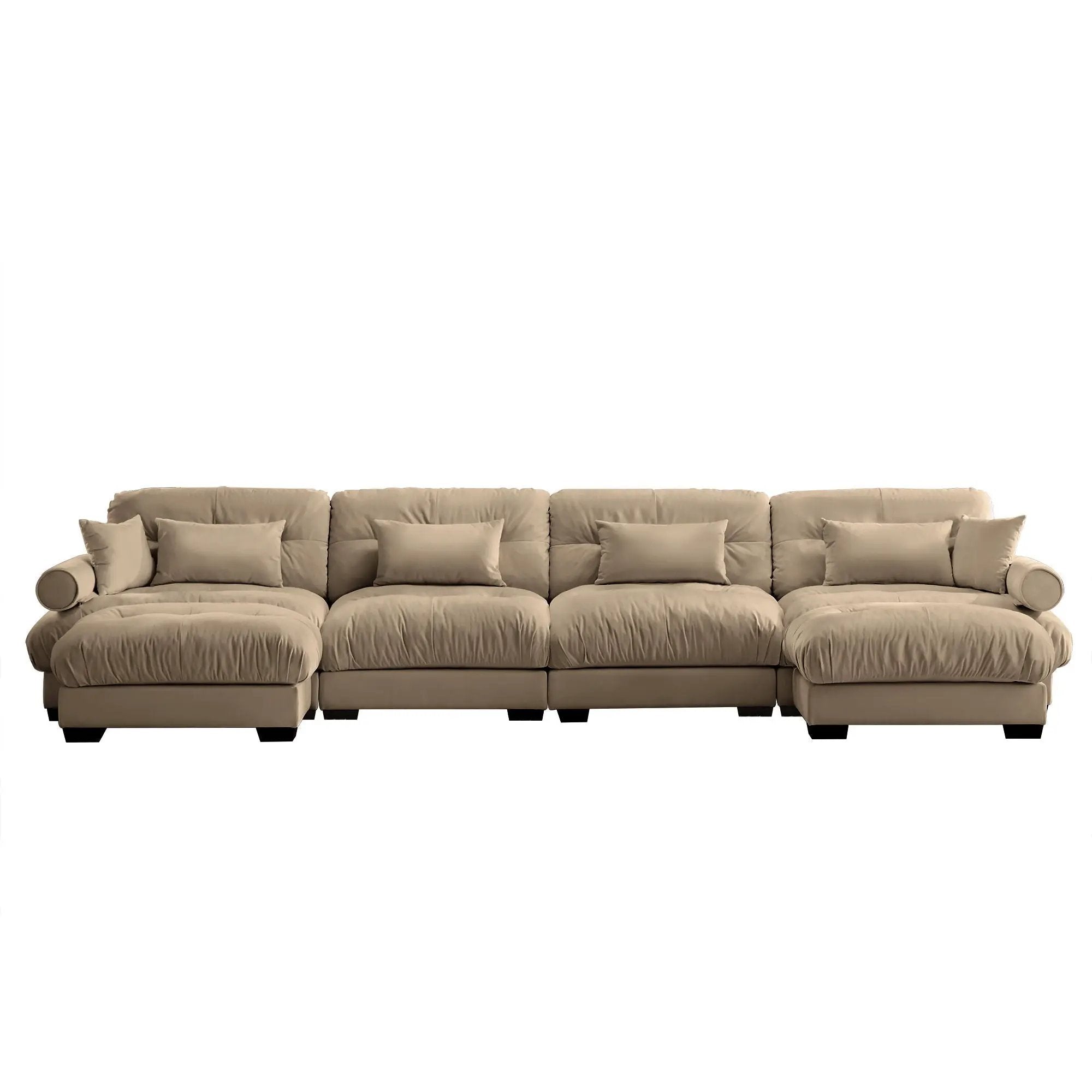 Modern Sectional Sofa With Ottoman, Round Bolster Armrests, Waist And Throw Pillows by HouseOfZazla