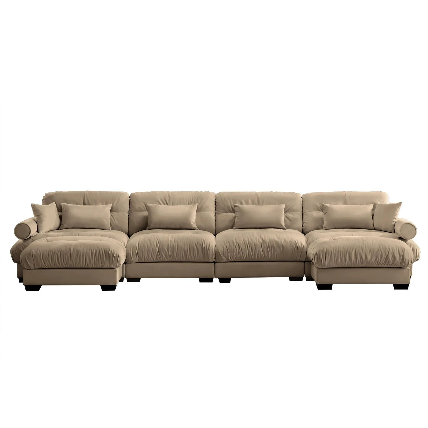 Modern Sectional Sofa With Ottoman, Round Bolster Armrests, Waist And Throw Pillows by Unique Piece Furniture