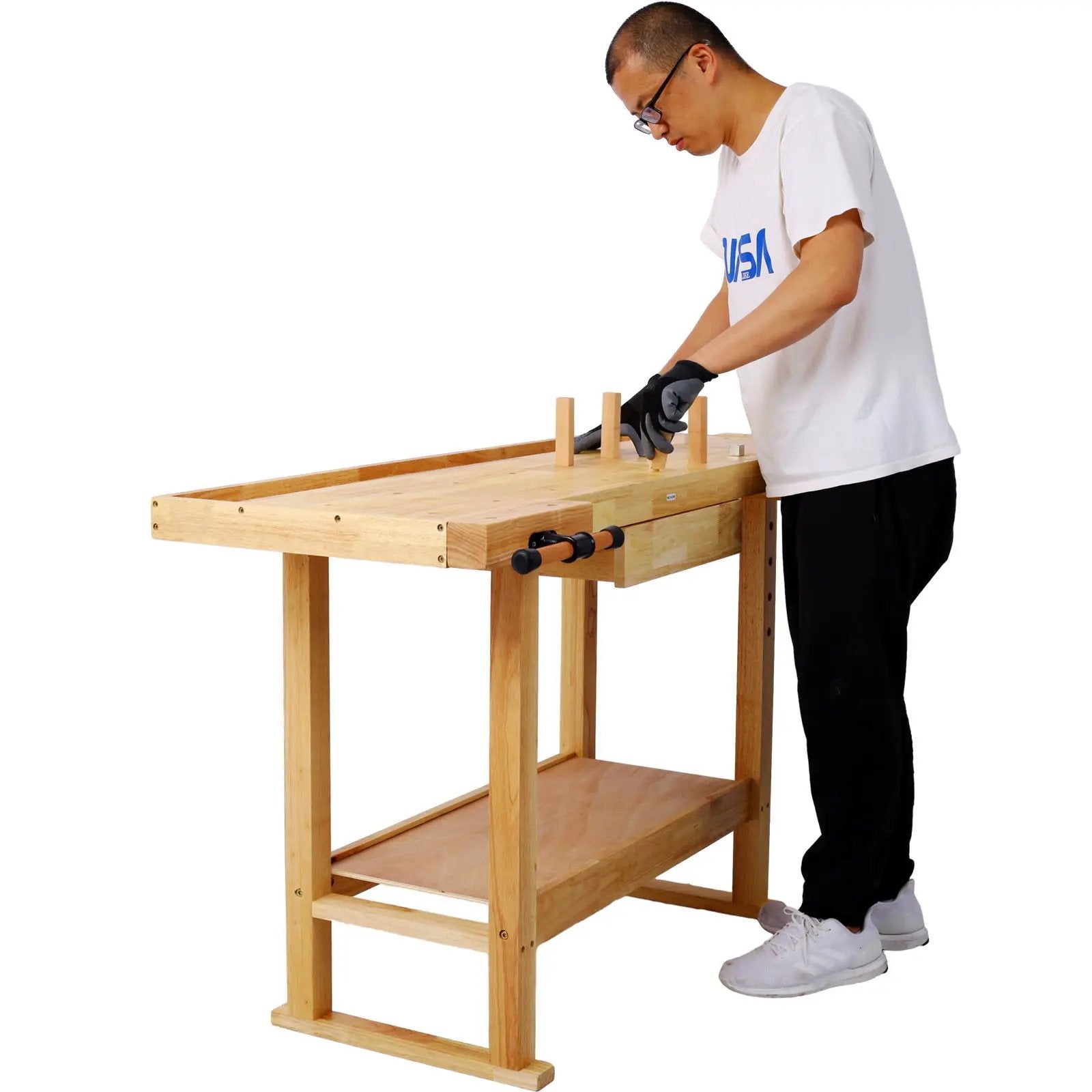 55" Wood Workbench For Garage Workshop And Home - Natural by HouseOfZazla
