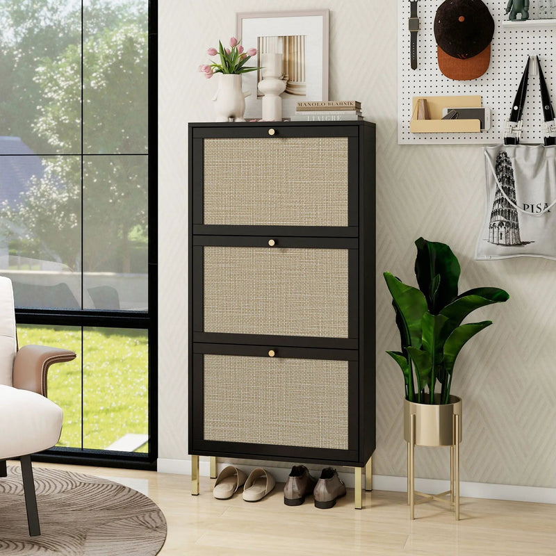 Modern Rattan 3 Door Shoe Rack Cabinet for Entryway by HouseOfZazla