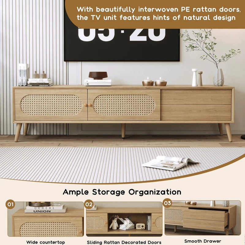 TV Stand For TVs Up To 80", Media Console, Cabinet - Natural by Unique Piece Furniture