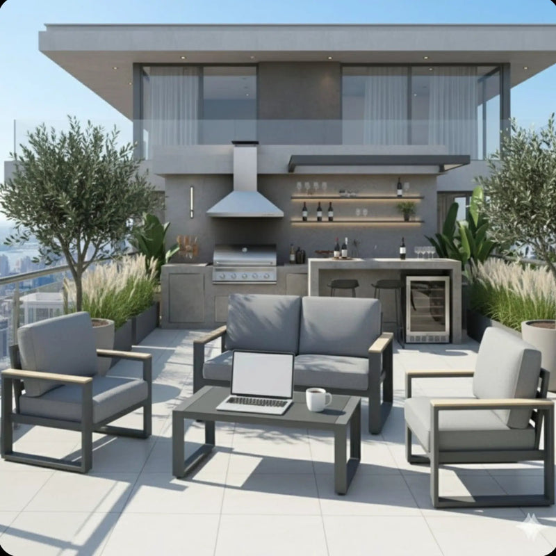 Modern Outdoor Sofa Set With Coffee Table by HouseOfZazla
