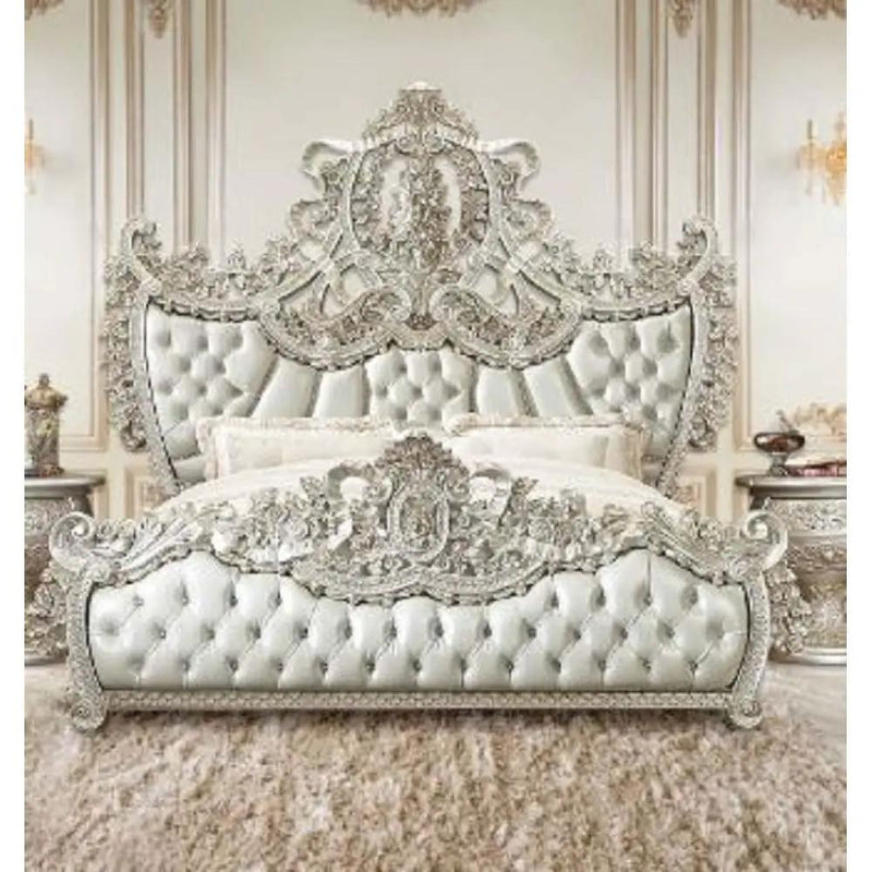 Sandoval - Eastern King Bed - Beige Synthetic Leather & Champagne by Unique Piece Furniture