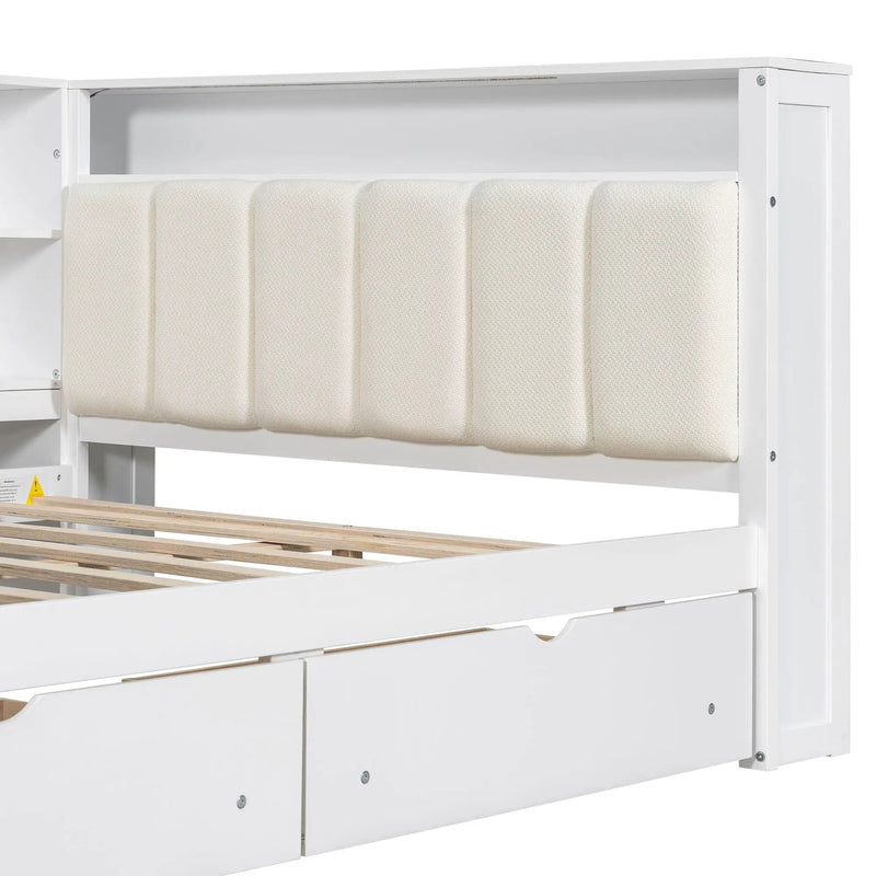 Platform Bed With Storage Shelves, Drawers, Charging Station, LED, Desk by Unique Piece Furniture