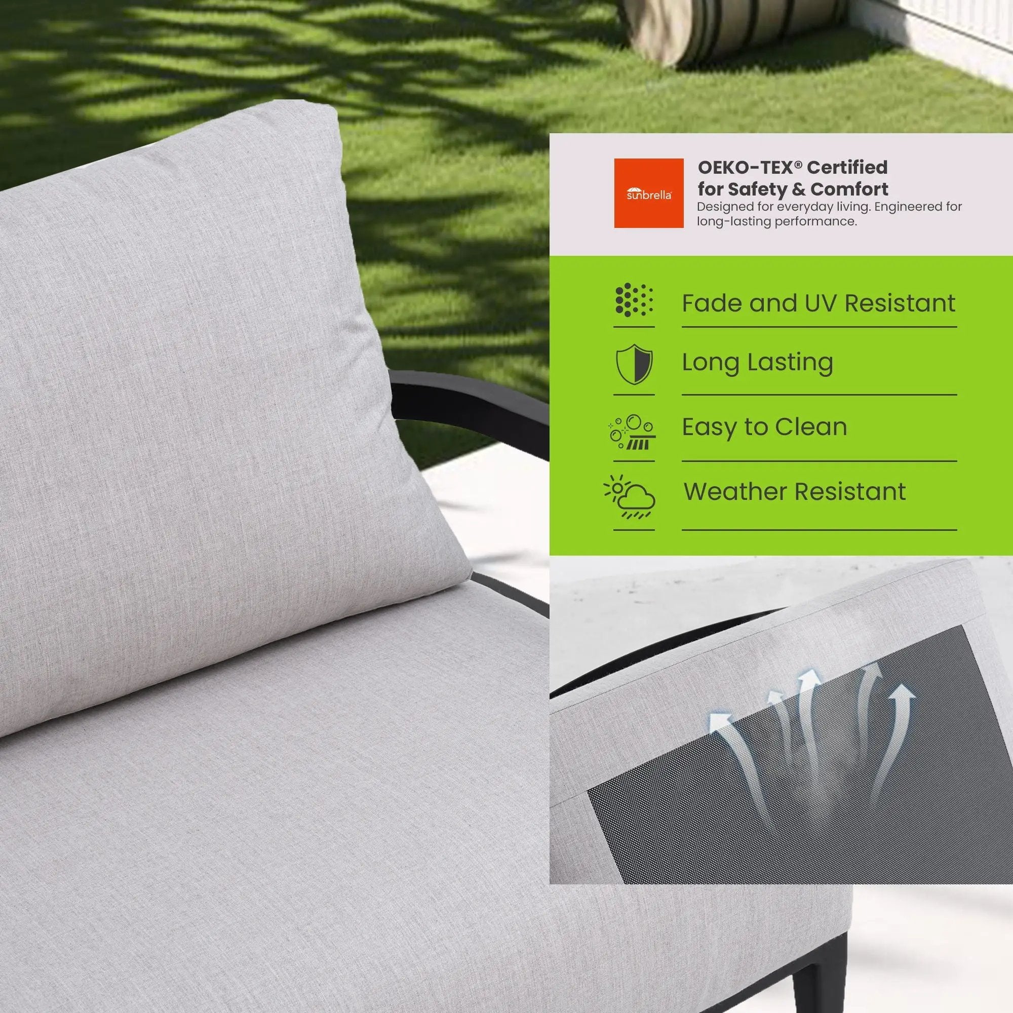 Outdoor Bench Seat Sofa, Sunbrella Cushion, Weather Resistant For Patio - Ember Black by HouseOfZazla