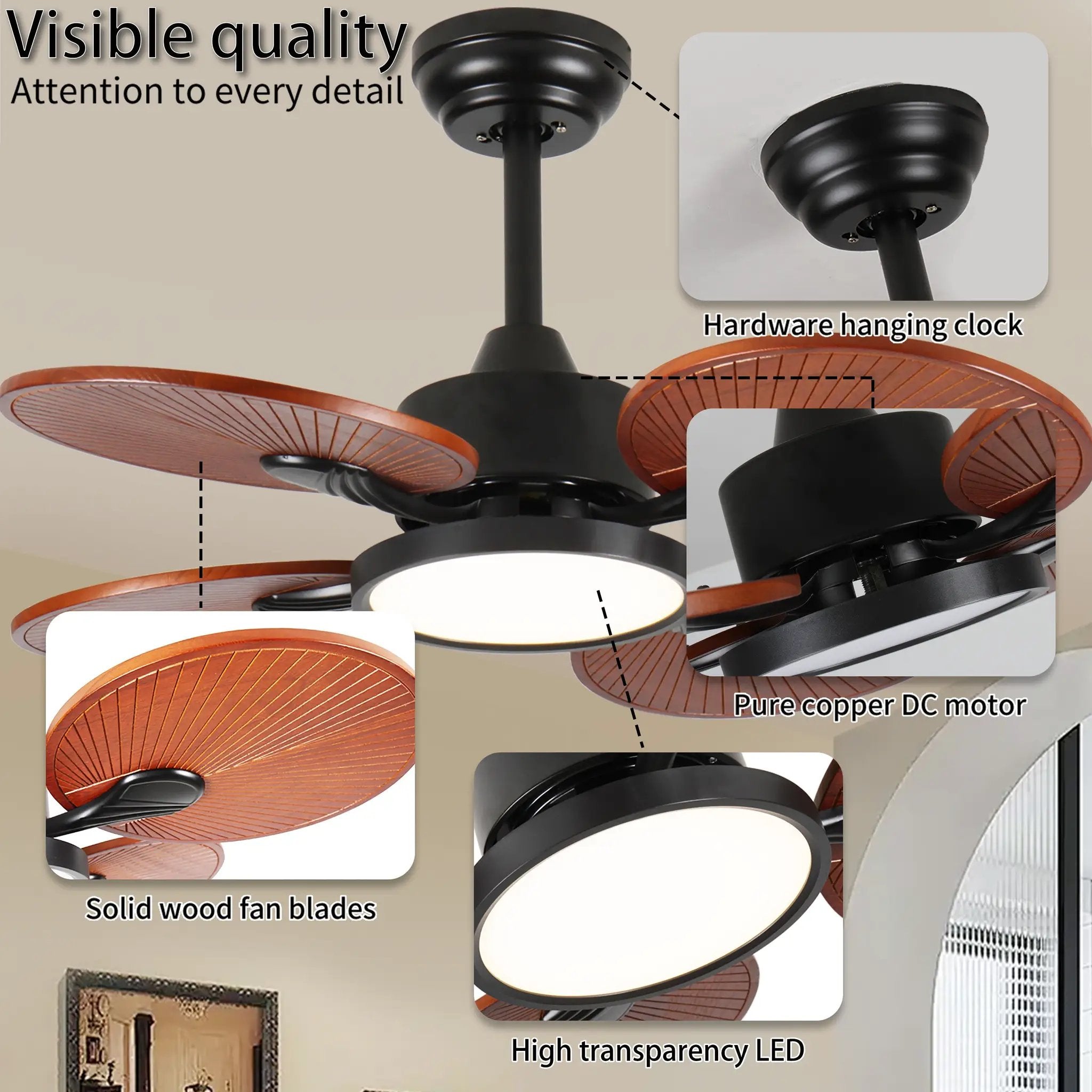 33-Inch Ceiling Fan with Light and 5 Solid Wood Blades by HouseOfZazla