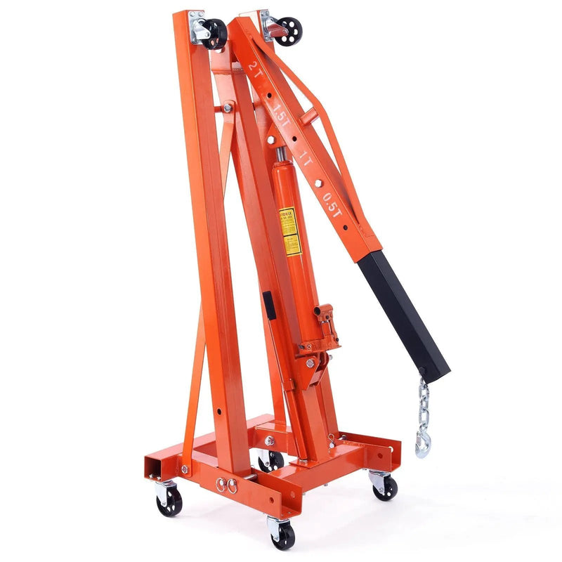 Hydraulic Engine Hoist With Lever, 2 Ton Capacity, Foldable Design For Auto Repair - Orange by HouseOfZazla