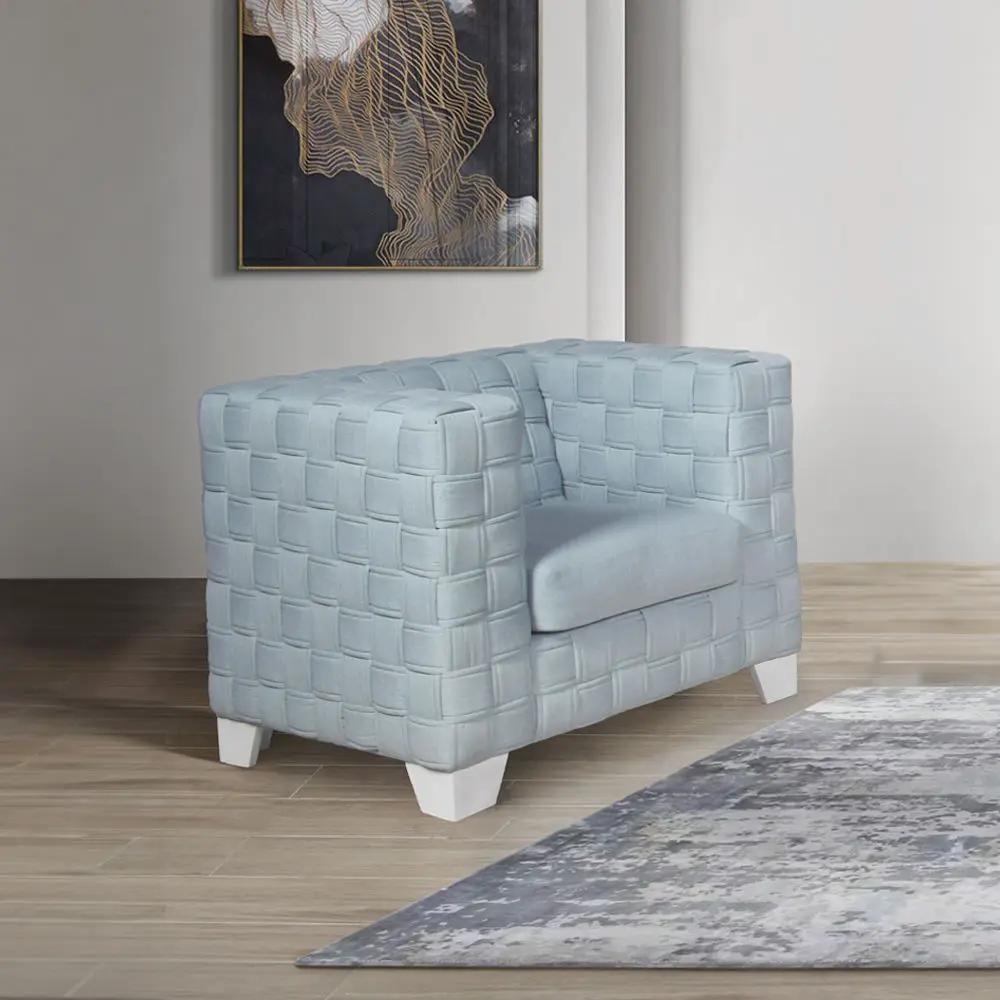 Saree - Chair - Light Teal Chenille & White by Unique Piece Furniture