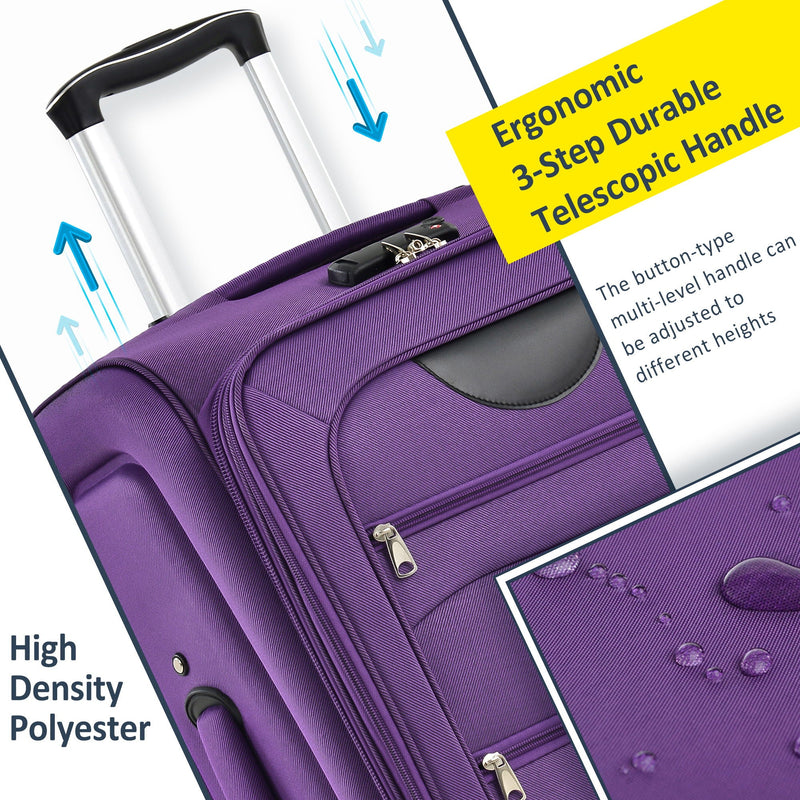 Softside Luggage Expandable 3 Piece Set Suitcase Upright Spinner Softshell Lightweight Luggage Travel Set by HouseOfZazla