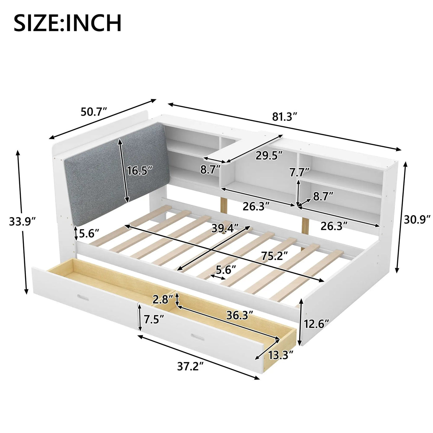 Platform Bed With Storage Headboard, Shelves And 2 Drawers by HouseOfZazla